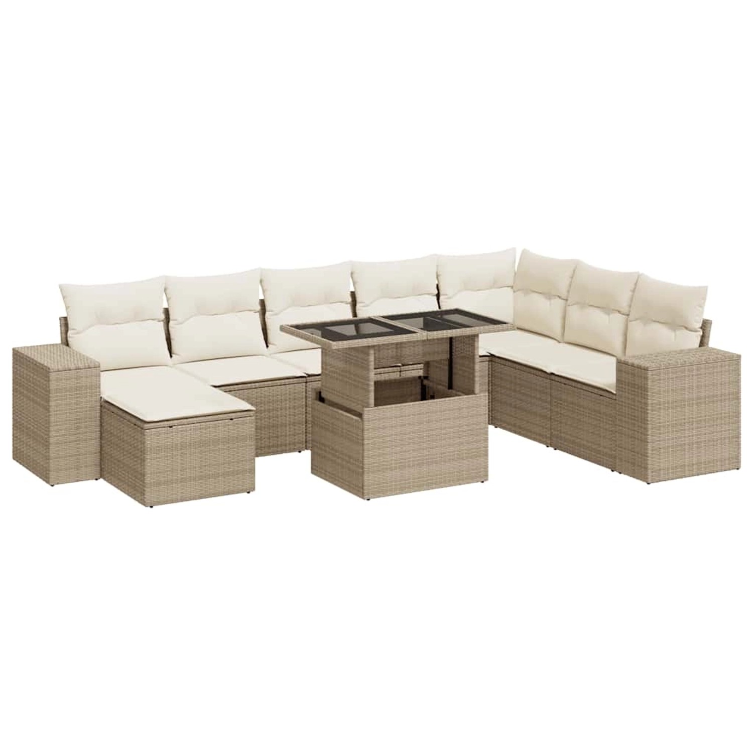 vidaXL 9-Tlg Garten-Sofagarnitur mit Kissen Beige Poly Rattan 3326849 günstig online kaufen