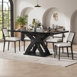 Merax Esstisch 120x160 cm Schwarz Holz Ausziehbar 6 Personen