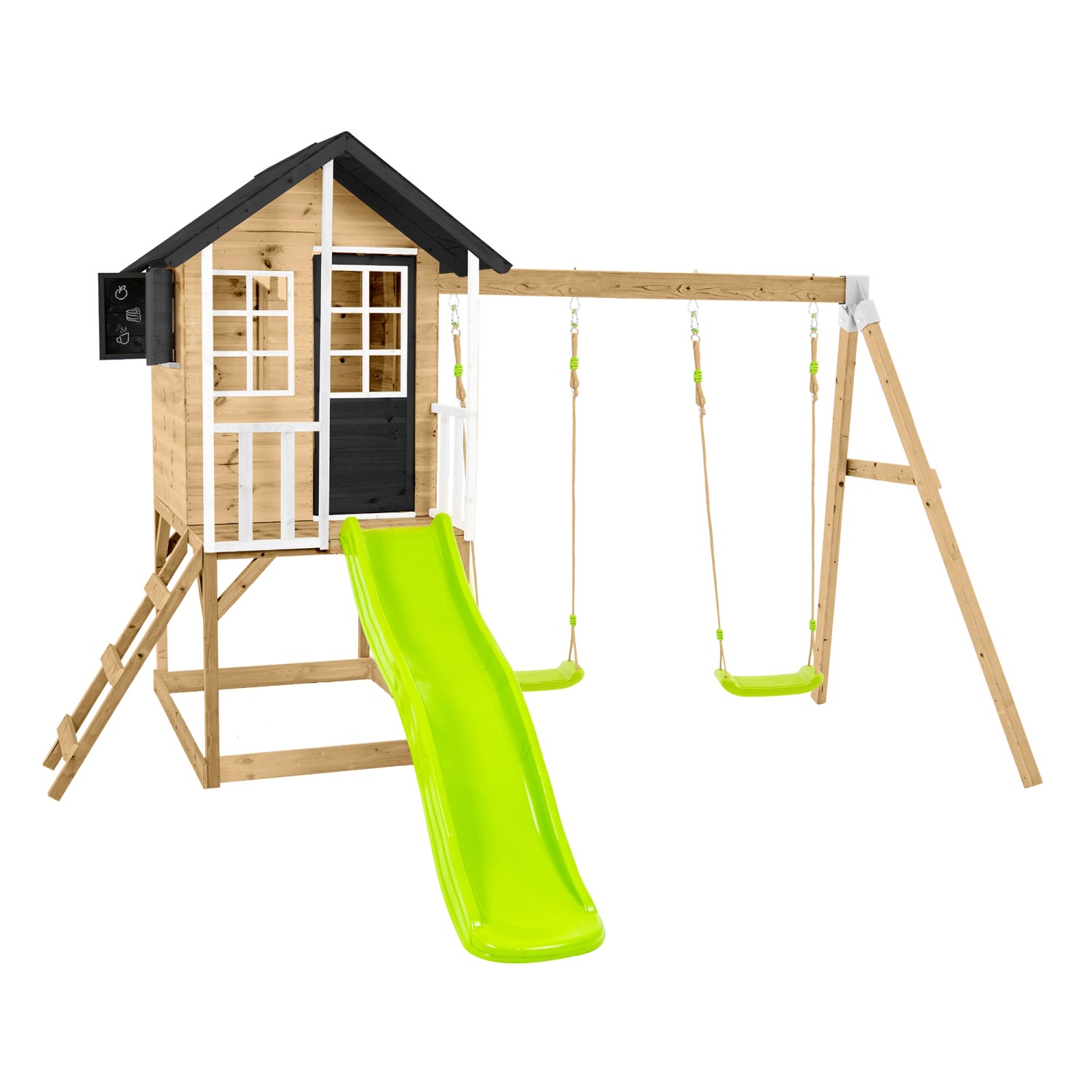 Zwerkules Spielhaus Holli 3 m. Rutsche u. Schaukel 370 x 352 x 224 cm Natur günstig online kaufen