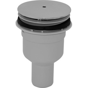 Duravit Duschwannenablauf mit senkrechtem Abgang und Chrom-Deckel, 9 cm Durchmesser.