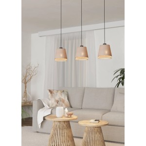 Eglo Tabley Pendelleuchte, 3-flammig, schwarz/natur, aus Stahl und Leinen, für Wohn- und Esszimmer.