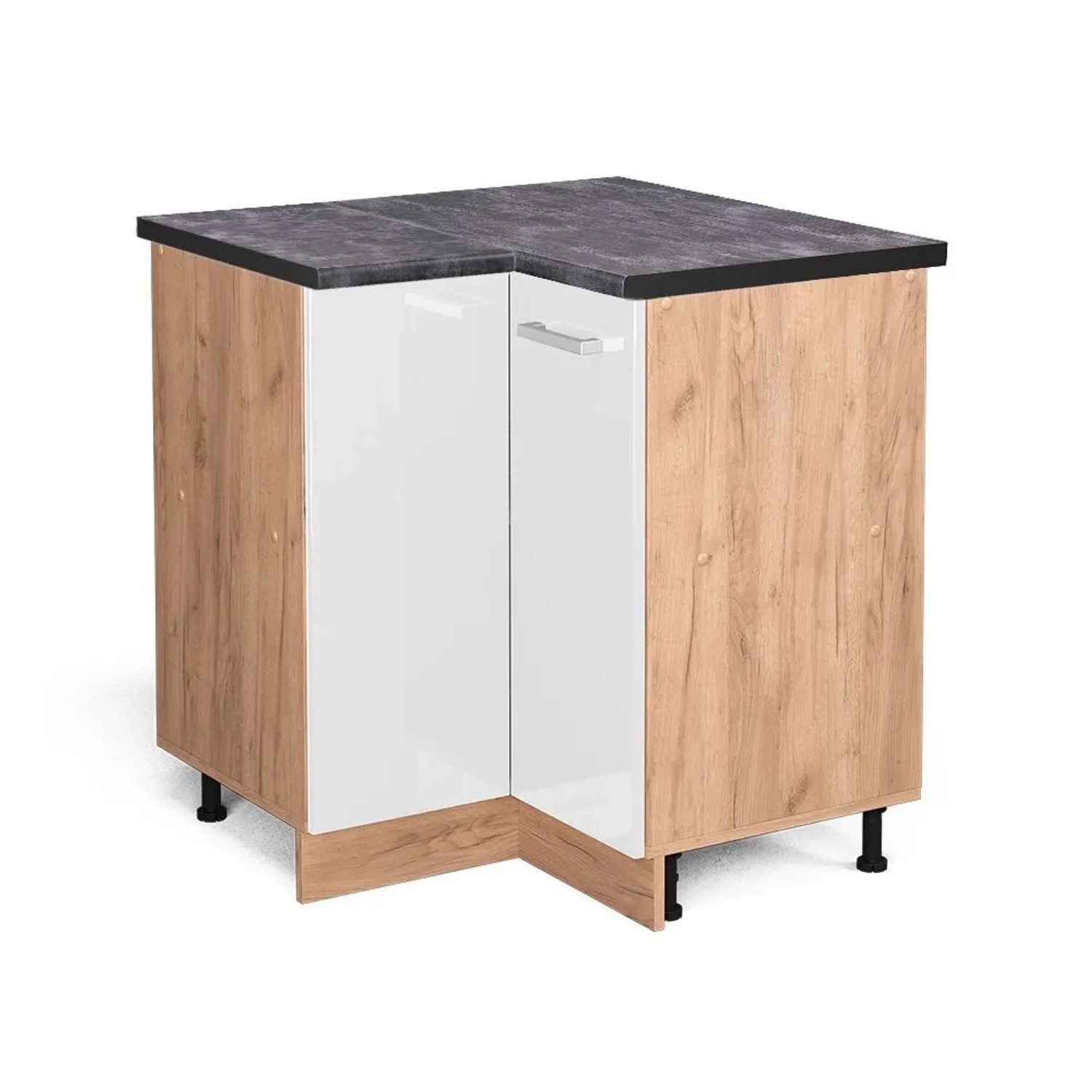 Vicco Eckunterschrank R-Line Weiß Hochglanz Goldkraft Eiche 76 cm AP Anthrazit
