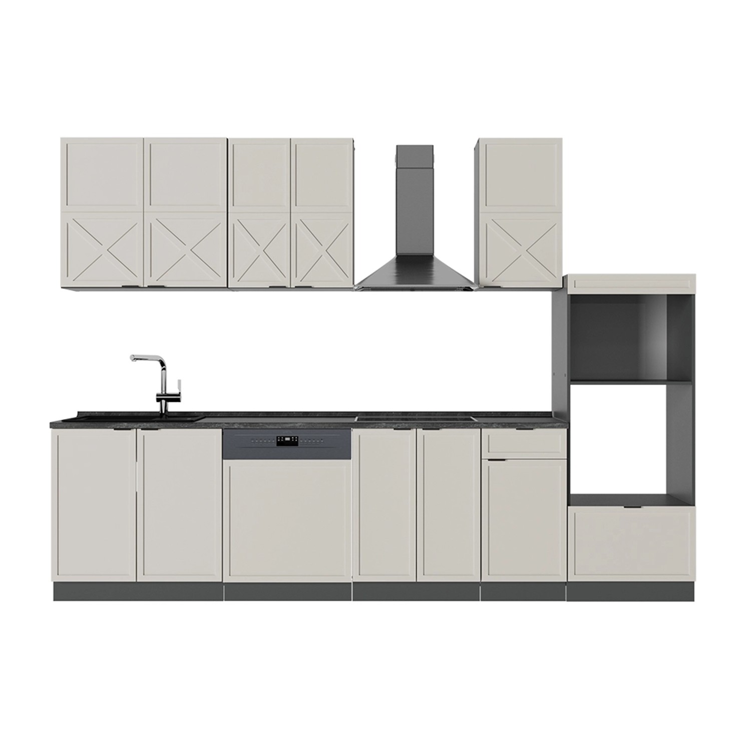Vicco Fame-Line Küchenzeile GrauBeige/Anthrazit 300 cm mit HochschrankAP An günstig online kaufen