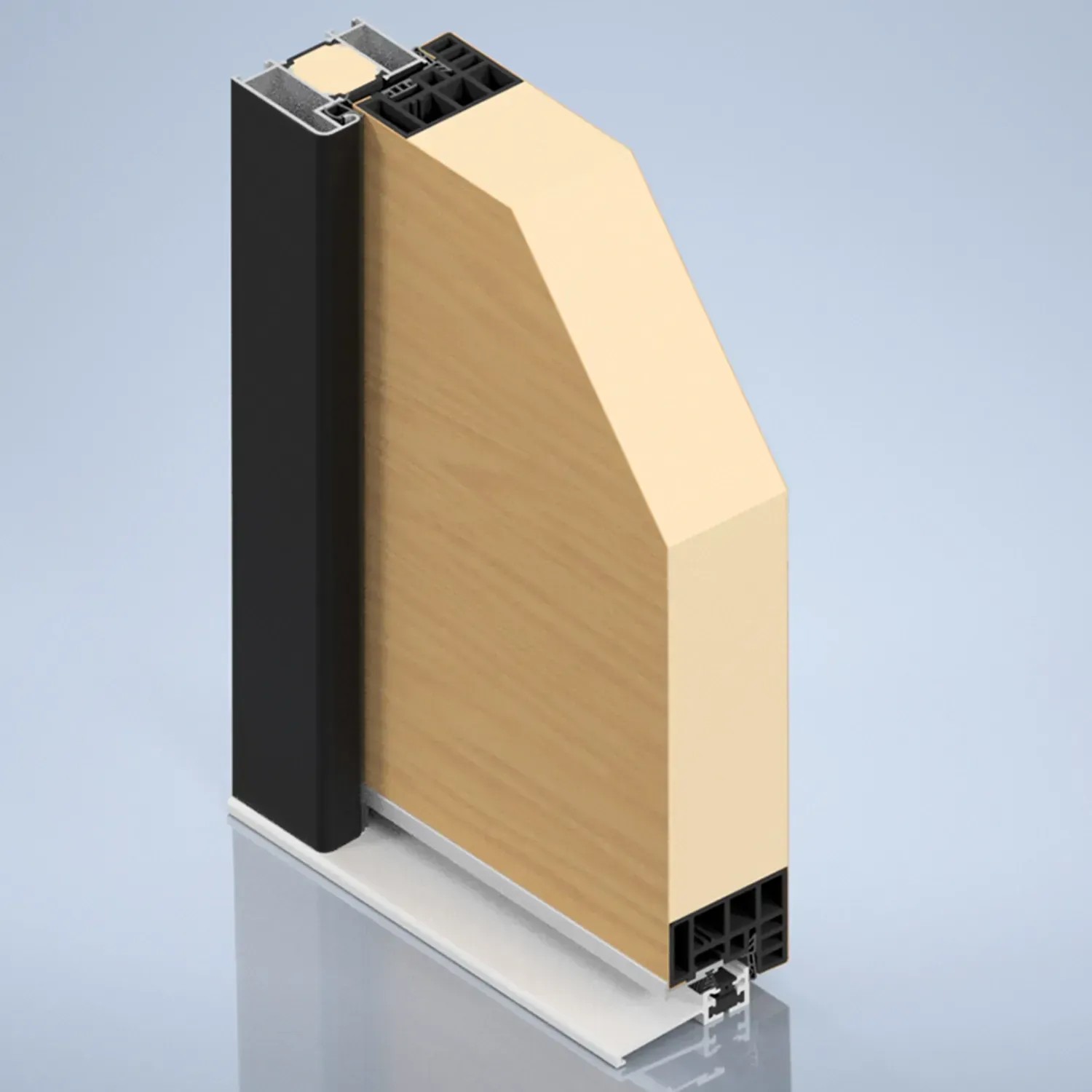 Schnittansicht Splendoor Haustür ThermoSpace Milano Prime, Woodeffekt Eiche natur, Details zu Aufbau und Material.