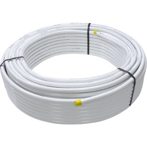 PIPETEC Aluminium-Mehrschicht-Verbundrohr, 20 mm x 25 m, gerollt und mit Kabelbindern fixiert.