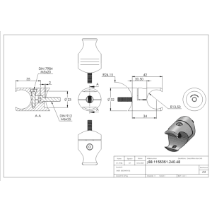 FeNau Klemmprofilhalter Edelstahl V2A Für Klemmprofil Ø 27 mm Rohr Ø 48,3 mm Geschliffen