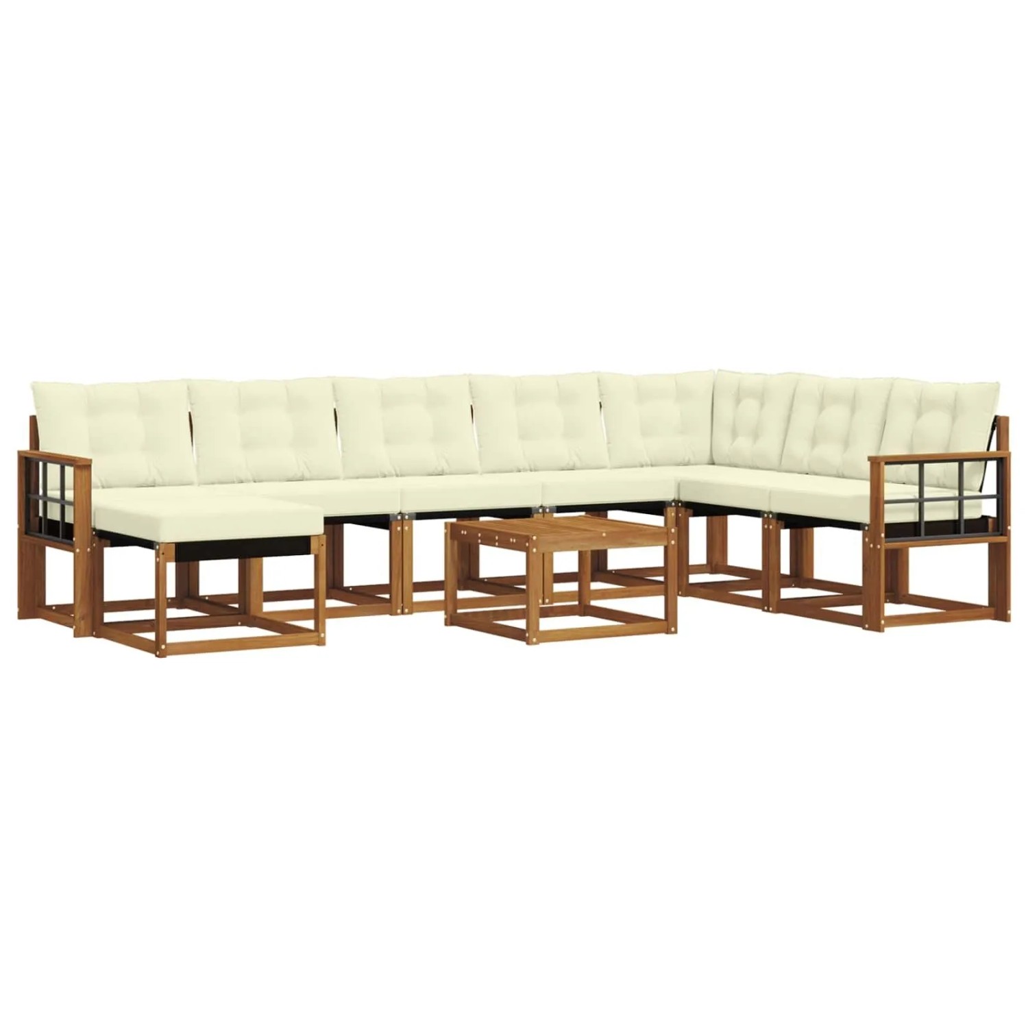 vidaXL Outdoor-Sofagarnitur mit Kissen 9-Tlg Natur und Creme 3368981