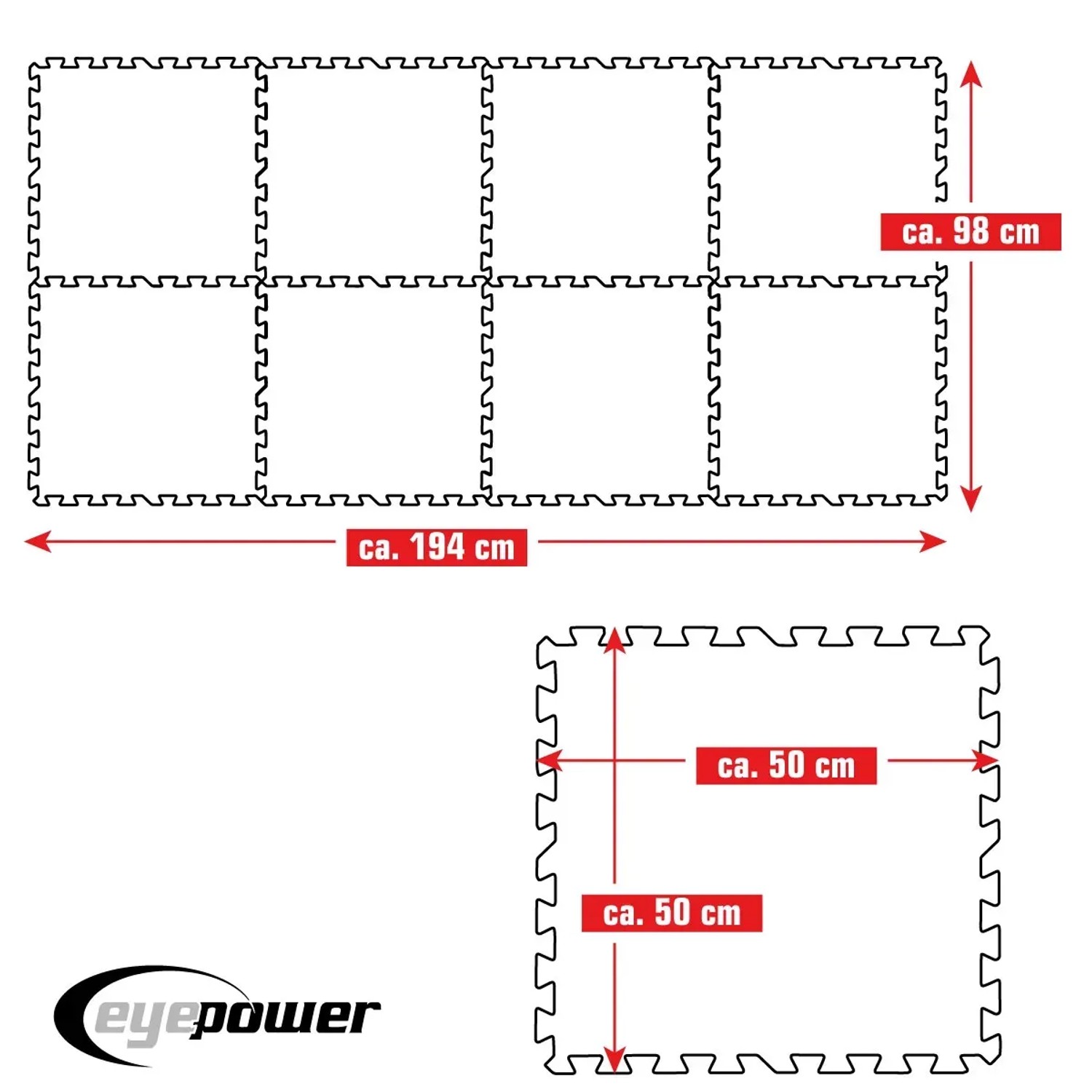 Blaues eyepower Poolunterlage 8er Set, 50x50 cm, Puzzlematten für Poolfolie als Bodenschutz.
