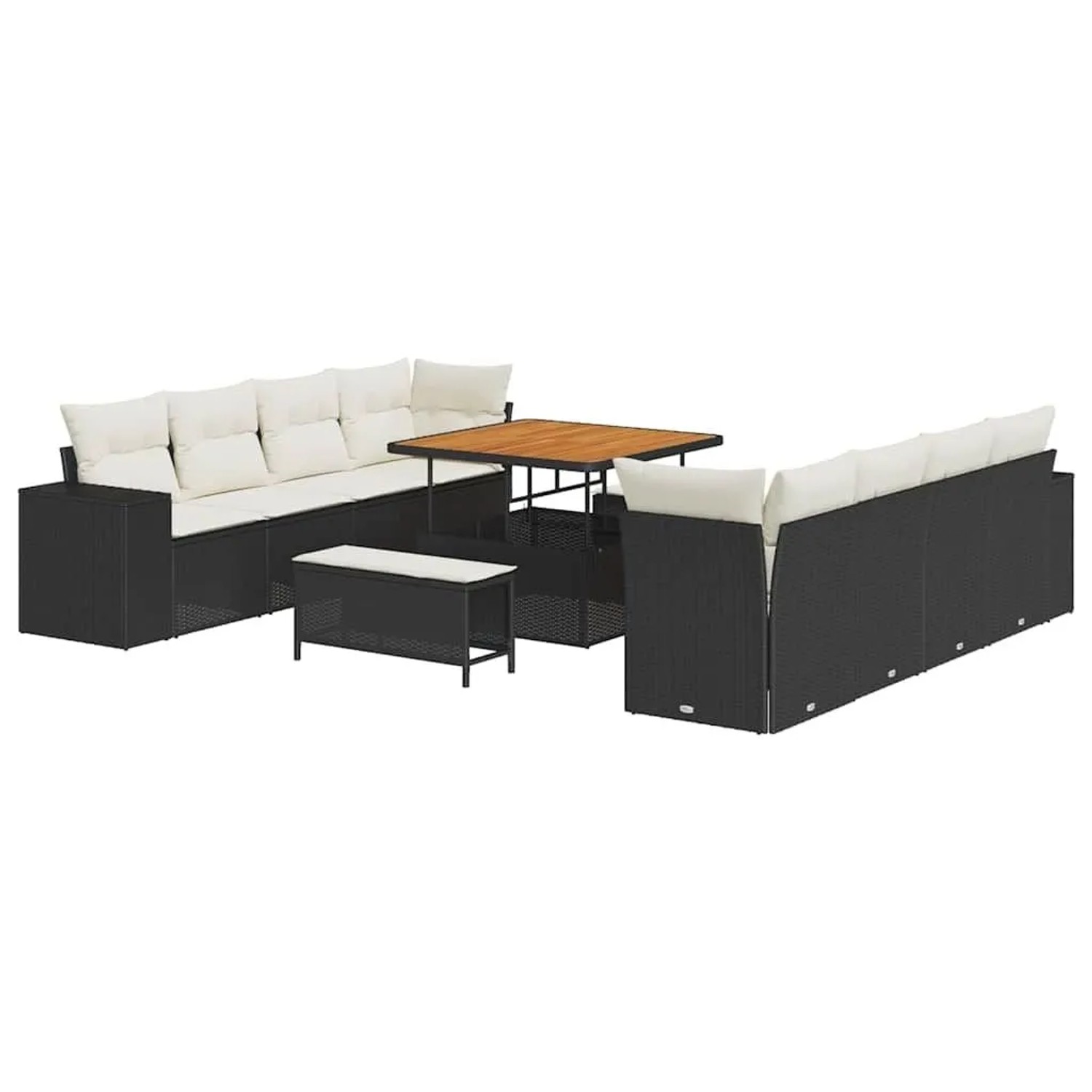 vidaXL Gartensofa-set mit Kissen 11-Tlg Schwarz und Creme Poly-Rattan 33639 günstig online kaufen