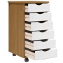 Rollschrank MOSS honigbraun mit 6 Schubladen, Kiefer Massivholz, für Wohnzimmer.
