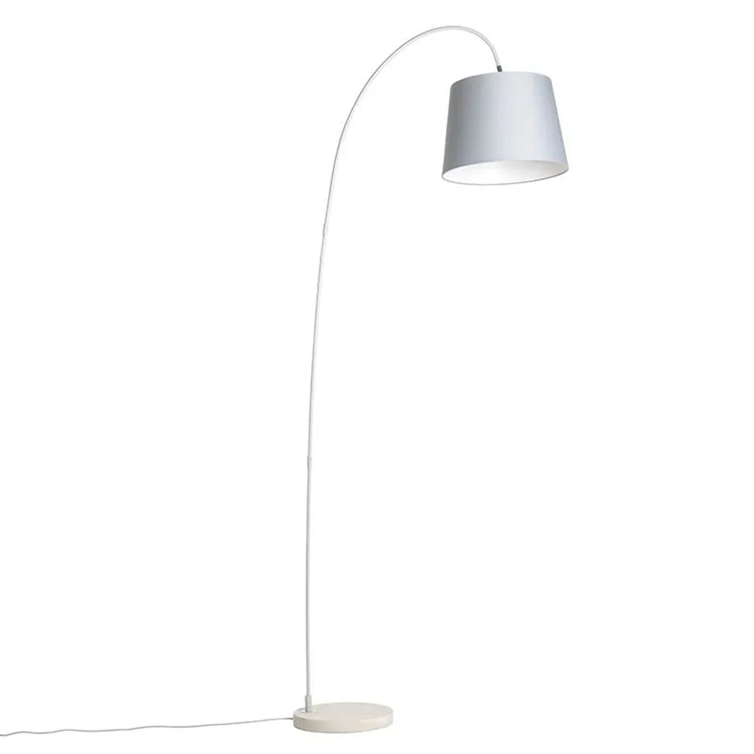Moderne Bogenlampe Bend von QAZQA mit grauem Schirm, Stahl und Betonsockel. Innenleuchte für Wohnräume.