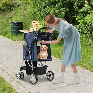 Costway Hundewagen Haustiere Buggy Bis 15 kg Dunkelblau
