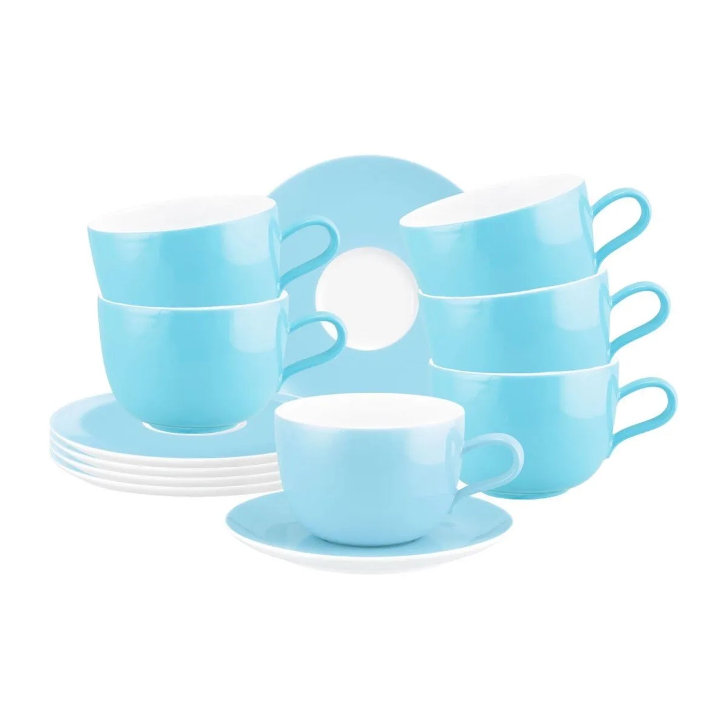 Seltmann Weiden Liberty Pure Colors Milchkaffeetasse mit Untertasse 380 ml 6er Set Lagoon Blue