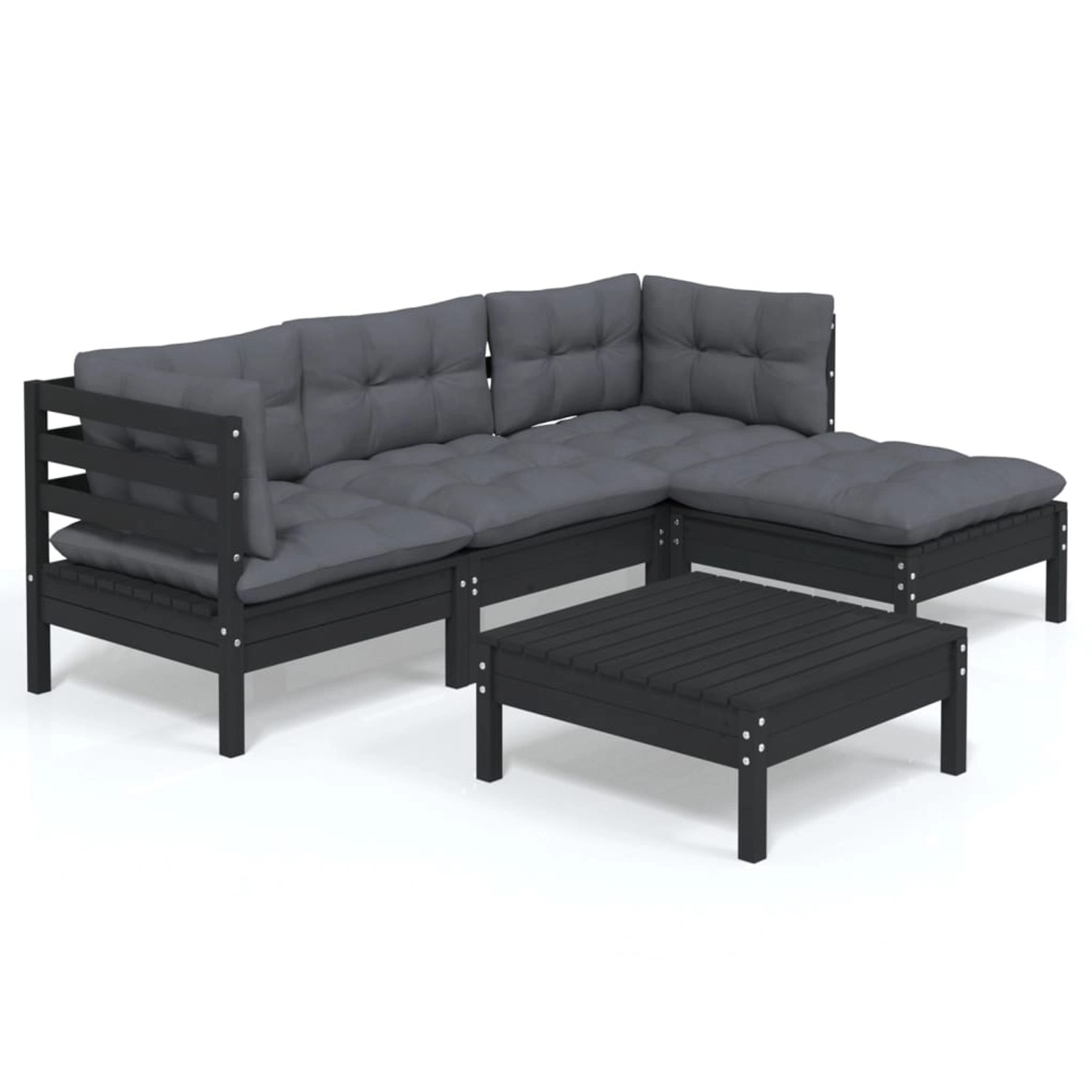 vidaXL 5-tlg Garten-Lounge-Set mit Kissen Schwarz Kiefernholz Modell 5