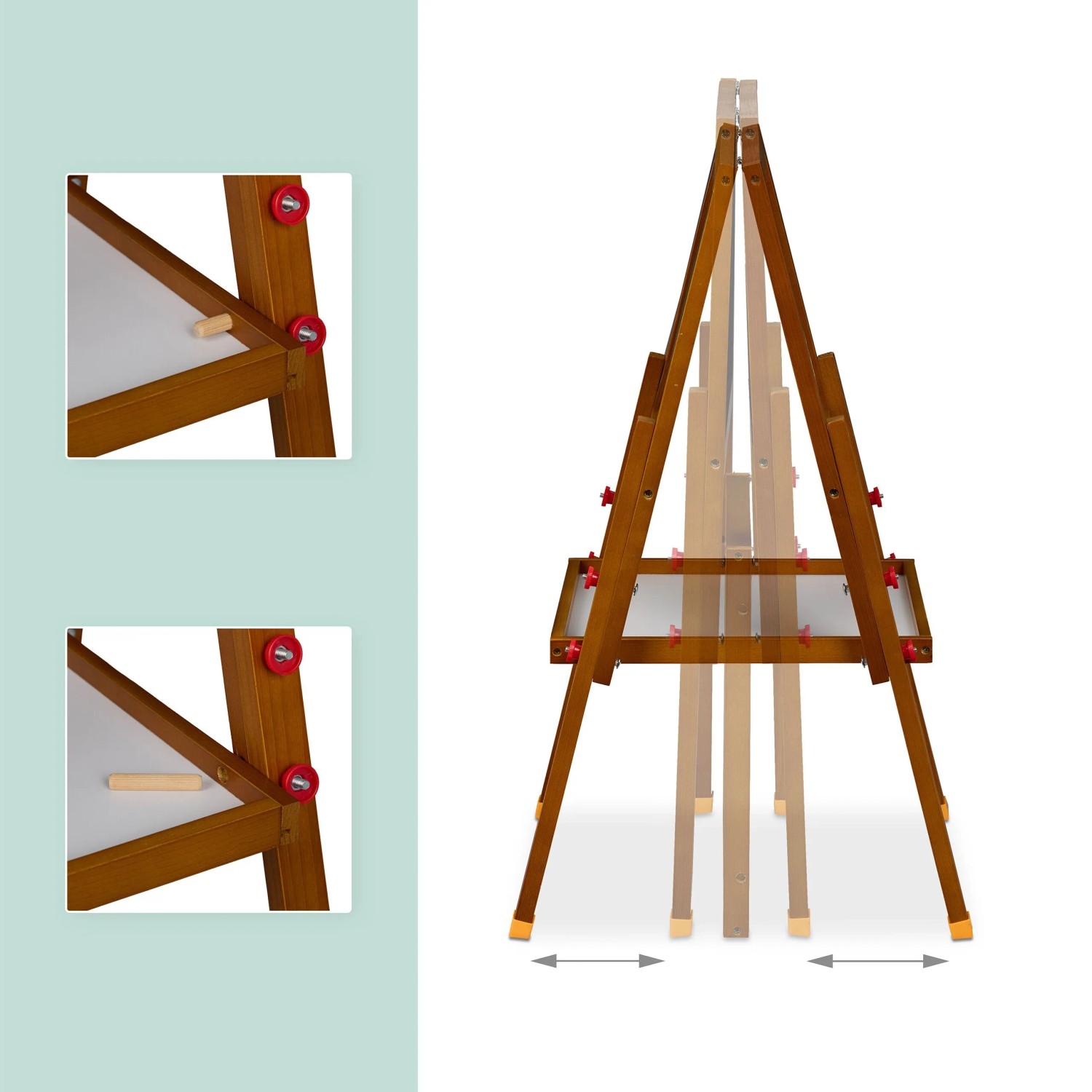 Relaxdays Kinderstandtafel Whiteboard Kiefernholz MDF Braun Weiß Grün Magnetisch Höhenverstellbar 77 x 39 x 44,5 cm 1,9 kg_5