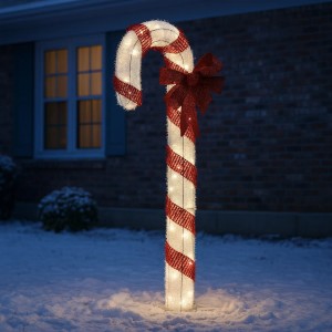 Marelida LED Zuckerstange Mit Schleife XXL Gartendeko Weihnachtsdeko 1,5m Timer Für Außen