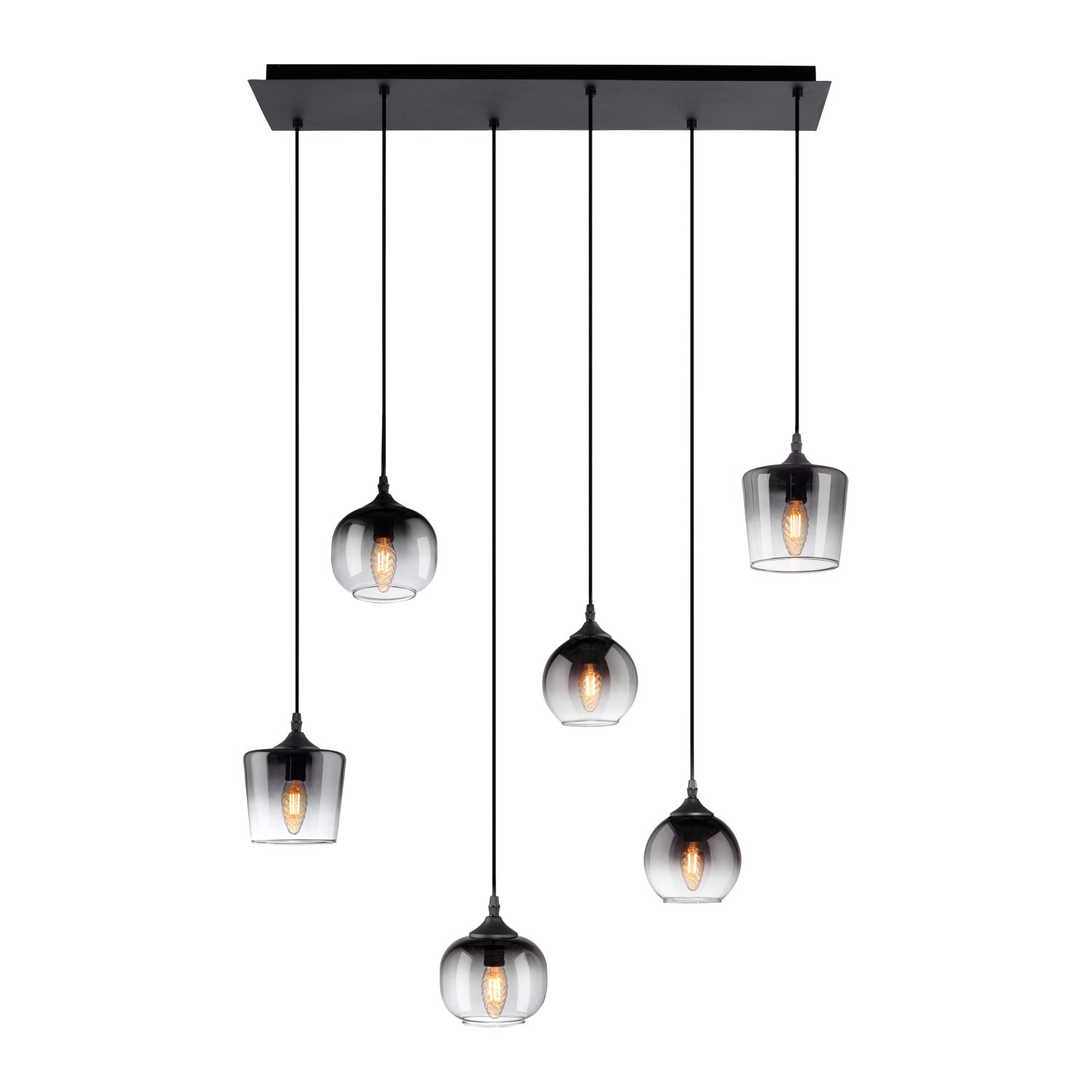 Just Light Pendelleuchte Zea 6-flammig 60 cm bis 120 cm x 28 cm Schwarz günstig online kaufen