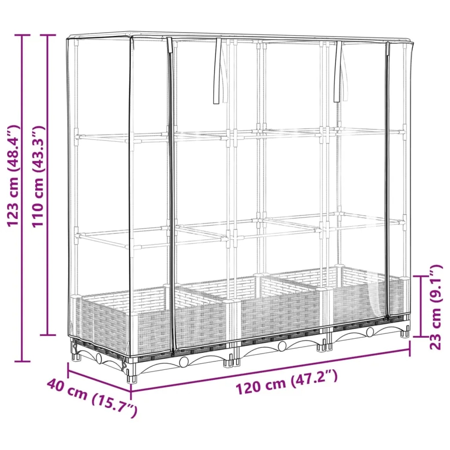 vidaXL Hochbeet mit Gewächshaus-Aufsatz in Rattan-Optik, 120x40x123 cm.