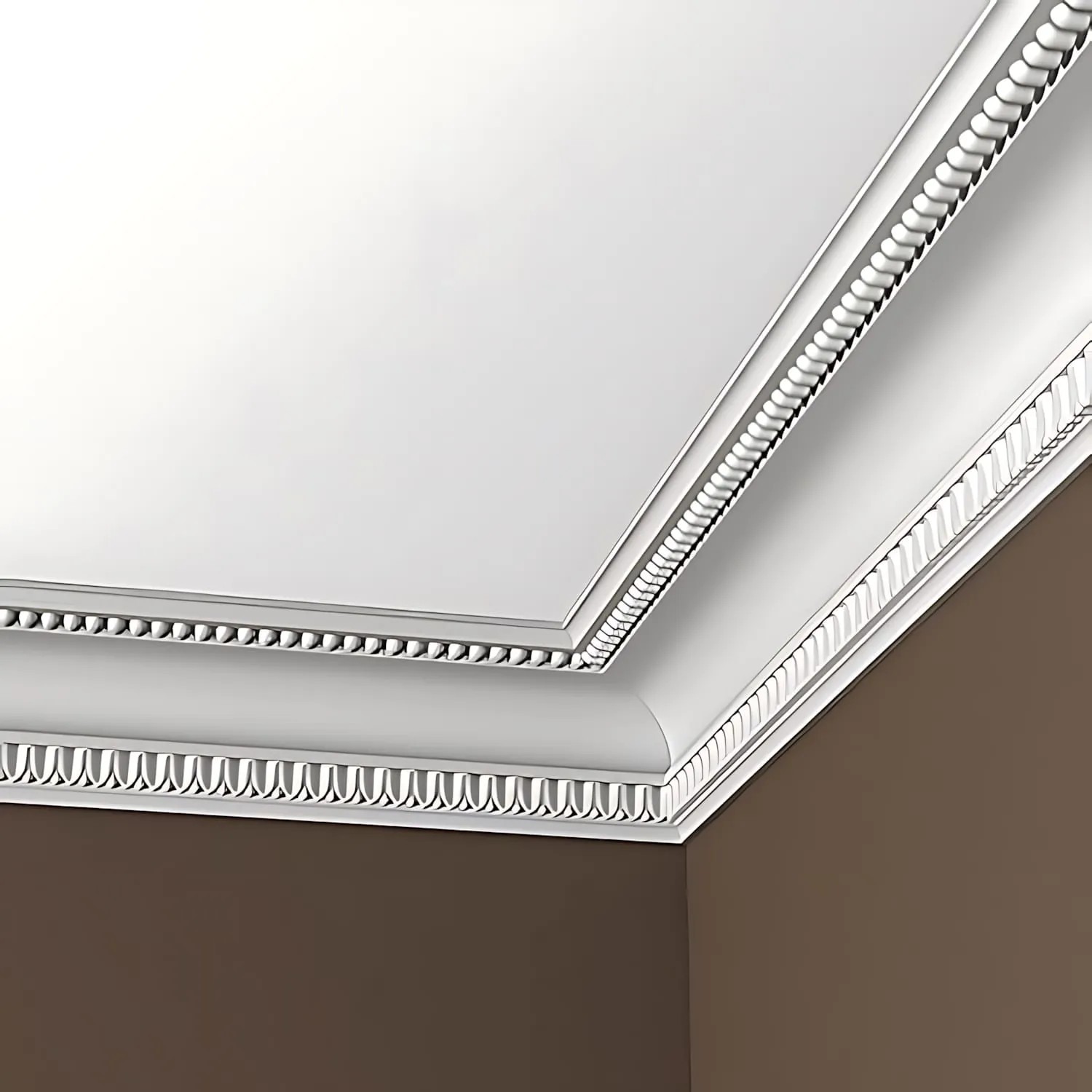 Eckleisten Set: 5 weiße Zierleisten (10 m) für Decke/Wand, Neo-Klassizismus Stil.
