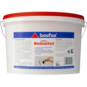 Eimer Baufan Latex-Bindemittel, 5 Liter, für Latexfarben und zur Verbesserung der Haftfestigkeit.