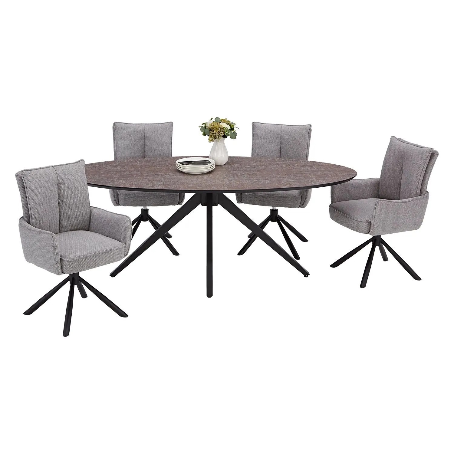 Homestyle4u Essgruppe mit 4 Stühlen Drehbar Esstisch Oval 3006 günstig online kaufen