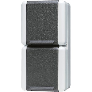 Jung WG800 2-fach Steckdose senkrecht IP44 für Feuchträume, grau.