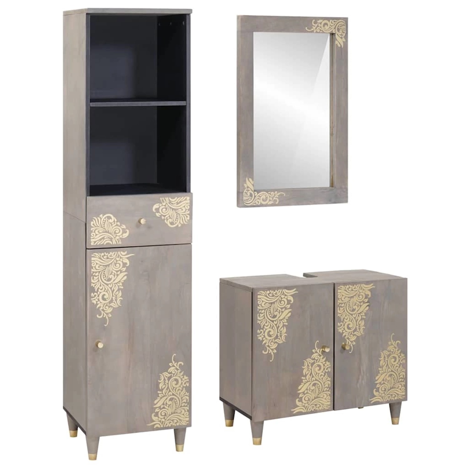 vidaXL Badezimmermöbel Set 3-Tlg Grau Massives Mangoholz 3310154 günstig online kaufen