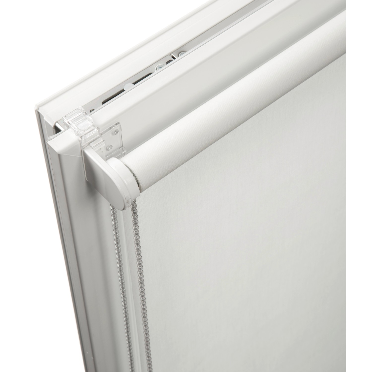 Schöner Wohnen Tageslicht-Rollo Tizia, 45x150 cm, Weiß, Detailansicht der Montage am Fenster.