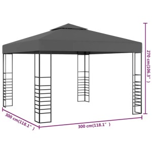 Anthrazitfarbener Gartenpavillon 3x3 m von vidaXL für Garten & Terrasse.