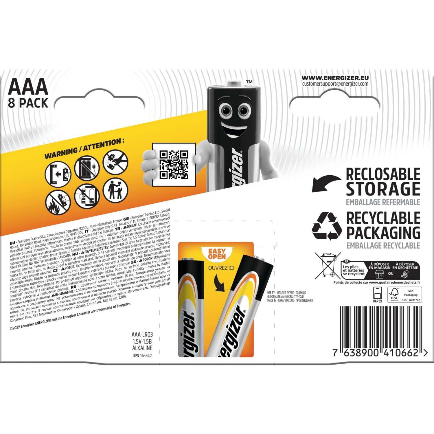 Energizer Alkaline Power AAA Batterien, 8er-Pack. Zuverlässige Energie für Alltagsgeräte.