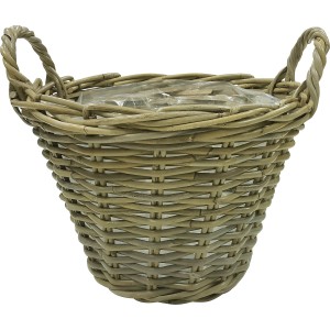 Grauer Rattan Pflanzkorb mit Henkeln, 35x35x25 cm, ideal für Pflanzen und als Übertopf.