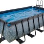 Grauer EXIT Stone Pool 400x200x122 cm mit Sandfilterpumpe und Leiter. Stahlrahmenpool mit Steinmuster.