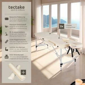 Tectake 2 Zonen Massageliege Set  Breite 61 cm  Polsterung 4 cm Inklusive Lagerungsrollen und Tragetasche  210 x 95 x 89 cm Beige