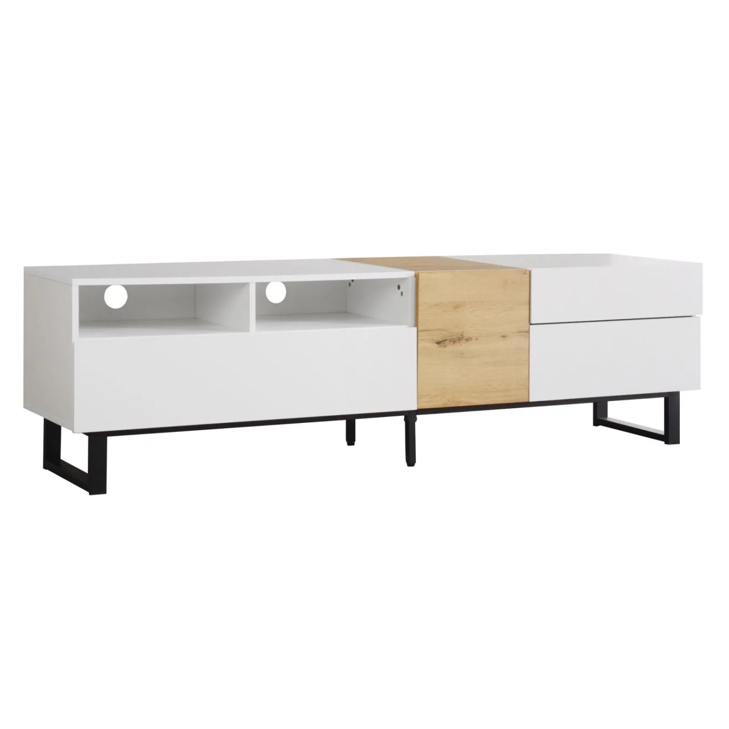 PXloue Lowboard TV Schrank Weiß mit Holzoptik 180 x 38 x 50 cm Lowboard