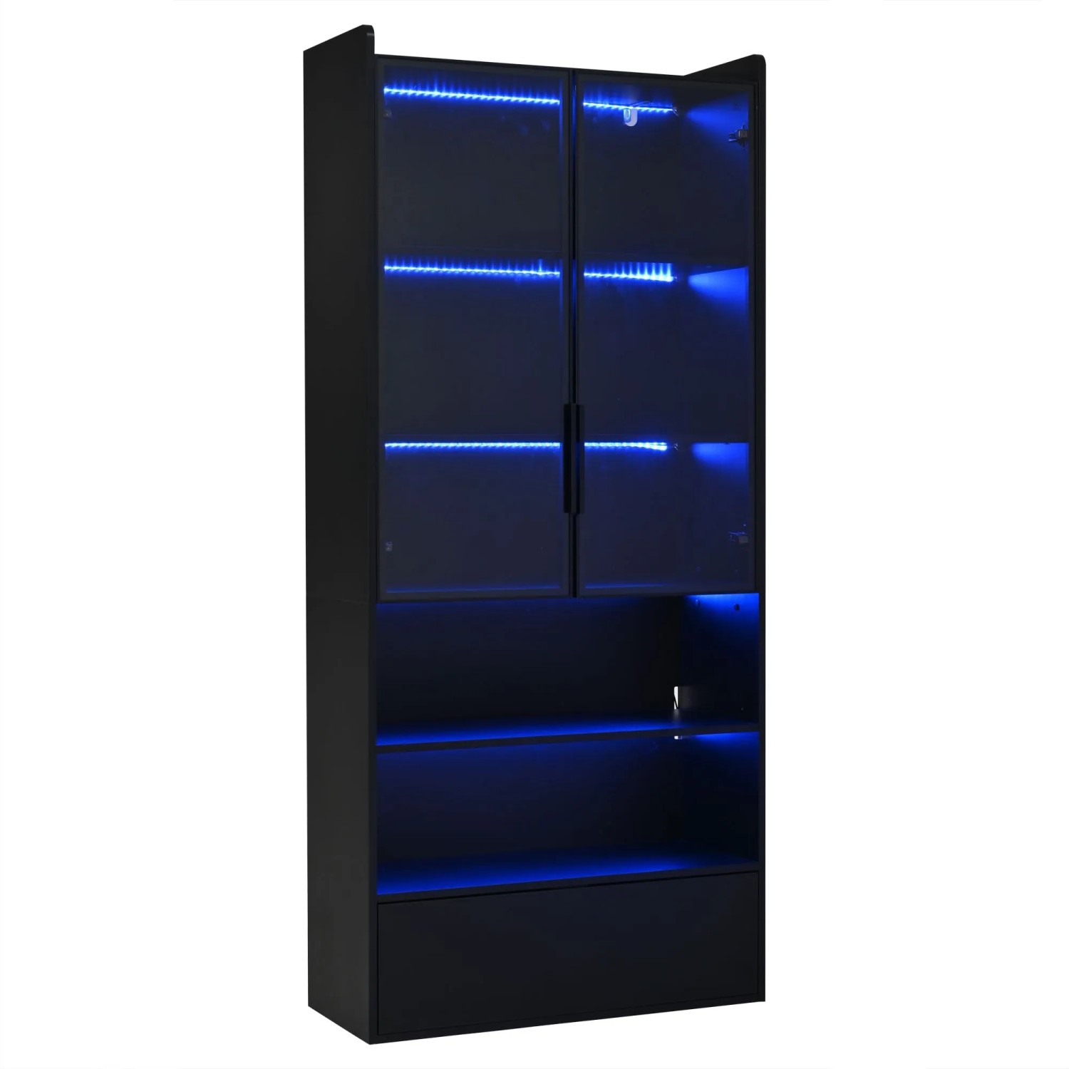 Merax Vitrine 80x34x180cm LED Glas Türen Schwarz