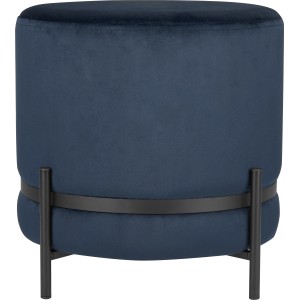 Dunkelblauer Sitzhocker Dark Wonder mit Samtbezug und schwarzen Füßen, Ø 43 cm.