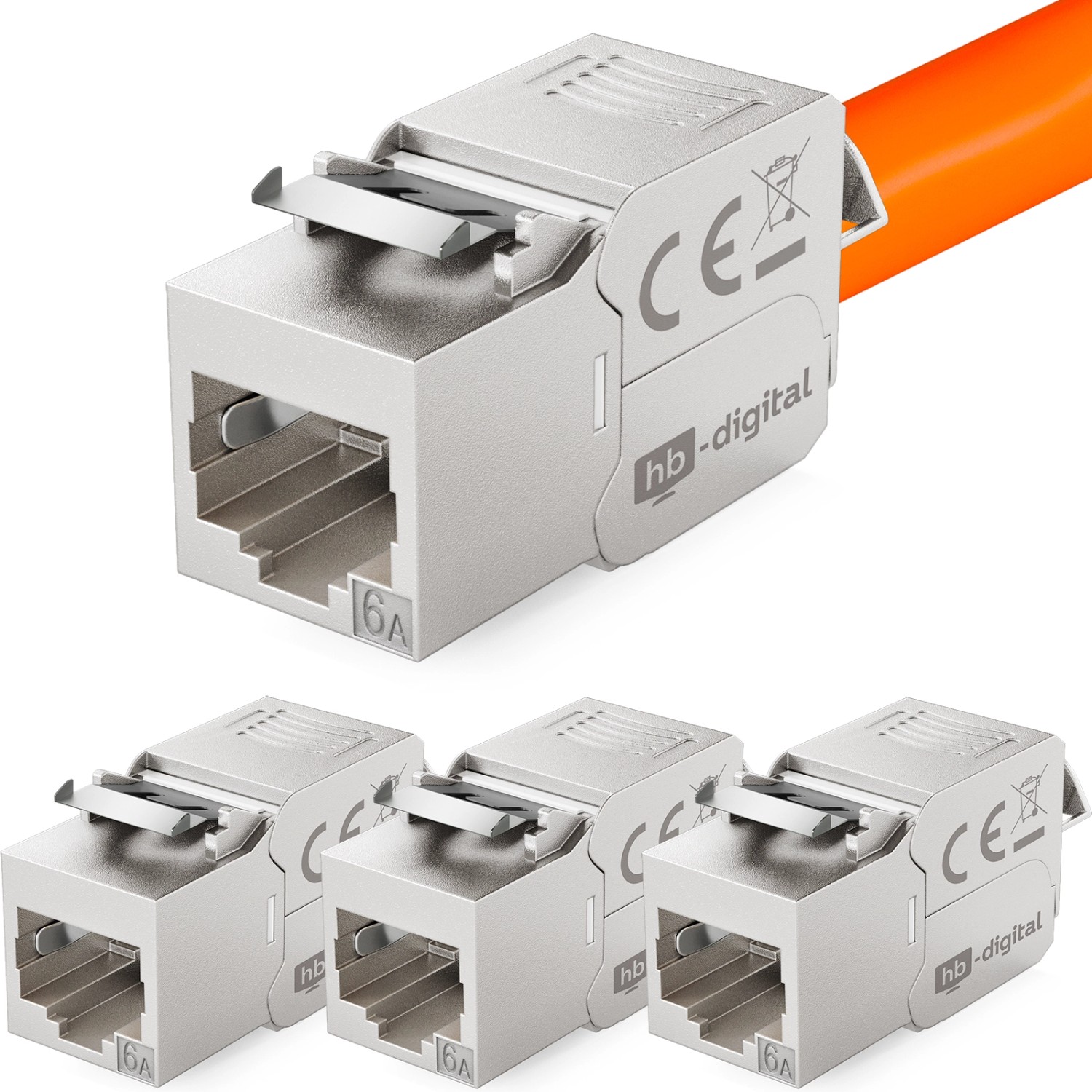 hb-digital 4x Keystone Modul CAT 6a RJ45 GHMT-Zertifiziert Werkzeuglos