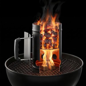 Relaxdays Anzündkamin für den Grill Stahl Schwarz Isolierter Griff Hitzeschild 27 cm x 24 cm x 16 cm 1,1 kg