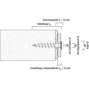 Technische Zeichnung Celo Isolierplattenschraube IPS-H 55, Querschnitt mit Maßen für Dämmstoffbefestigung.
