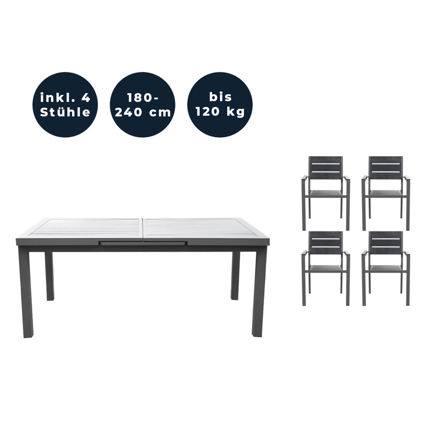 Home Deluxe Gartenmöbel-Set Calido Madera 5-tlg. Anthrazit mit Ausziehtisch günstig online kaufen