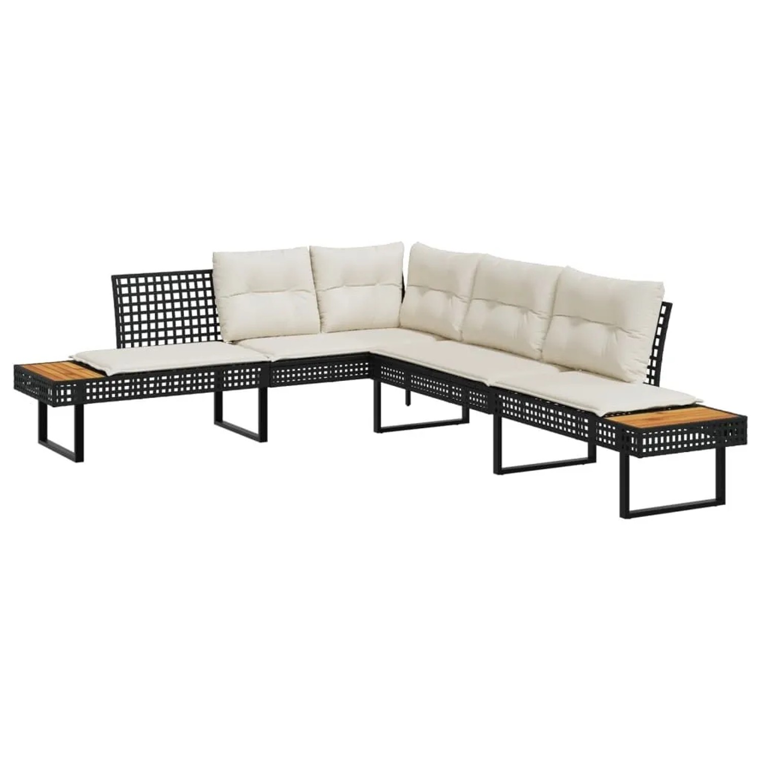 vidaXL Gartensofa in L-Form mit Kissen Schwarz Poly Rattan und Akazie 36563 günstig online kaufen