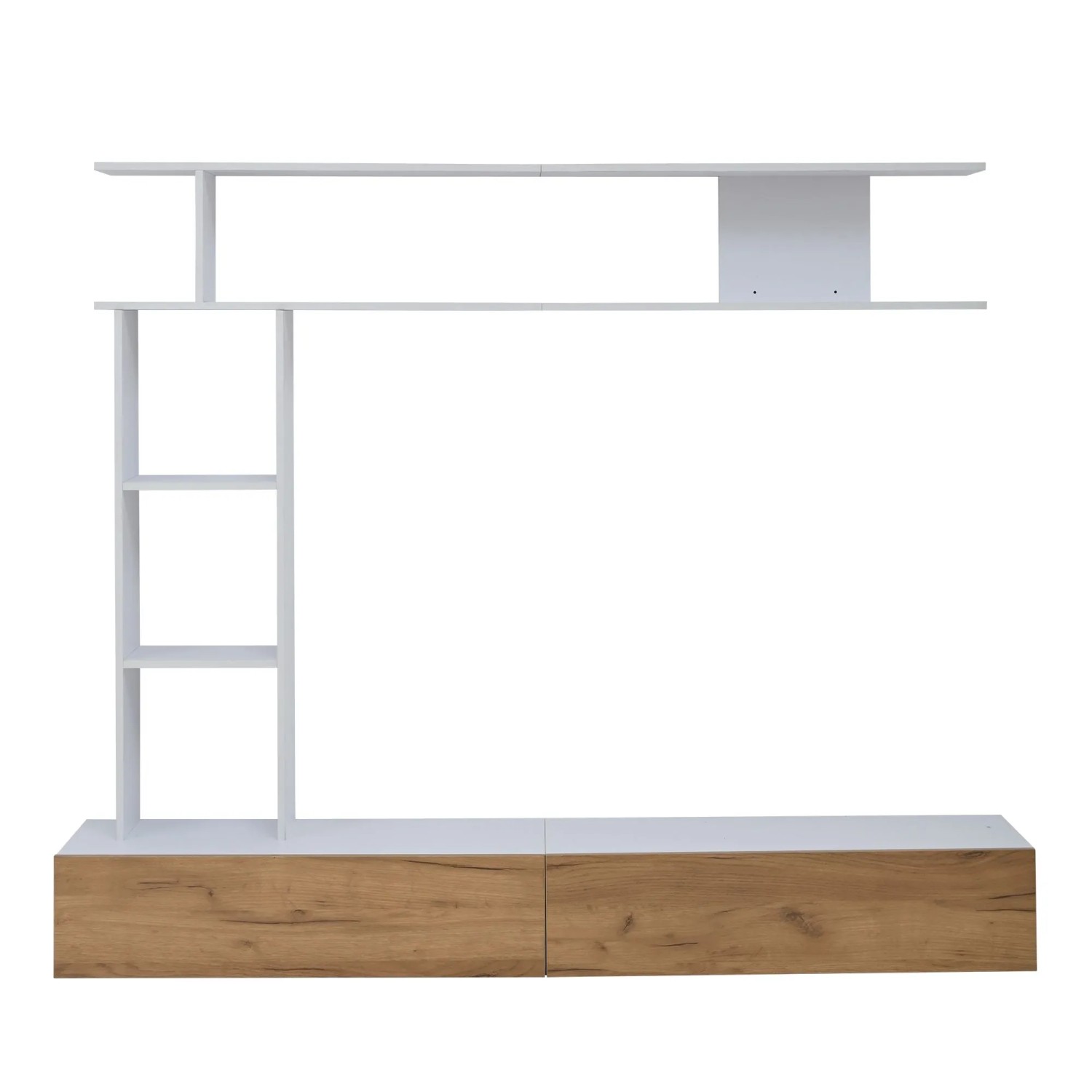 okwish TV Wohnwand Set mit Vitrinen Wandregal Wohnzimmer 180x35x22.5cm Weiß