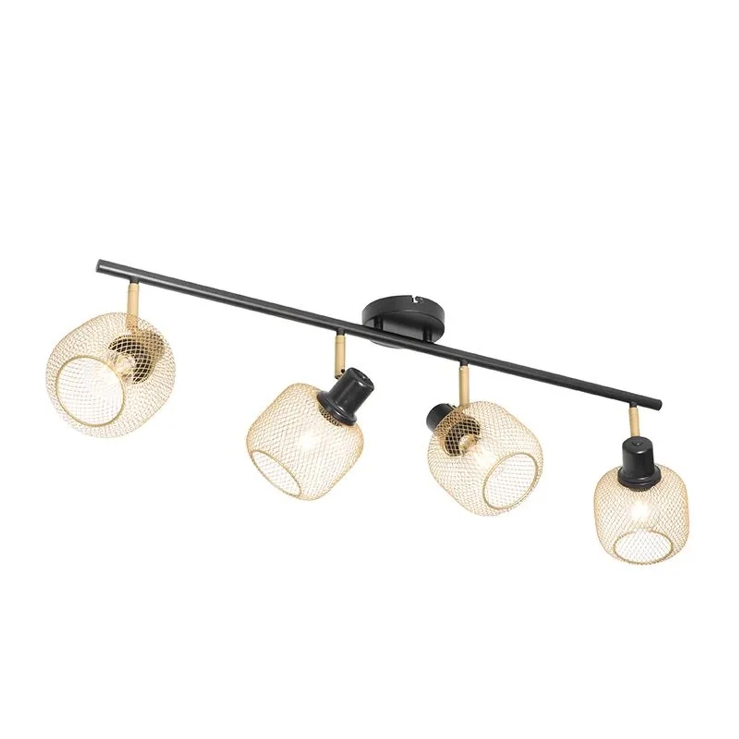 QAZQA Industriespot Schwarz mit Goldenen 4 Lichtern Bliss Mesh