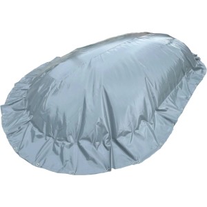 Graue Luftkissen Poolabdeckung für Oval-/Achtformbecken, 490x300 cm, mit Ösen und Spannseil.