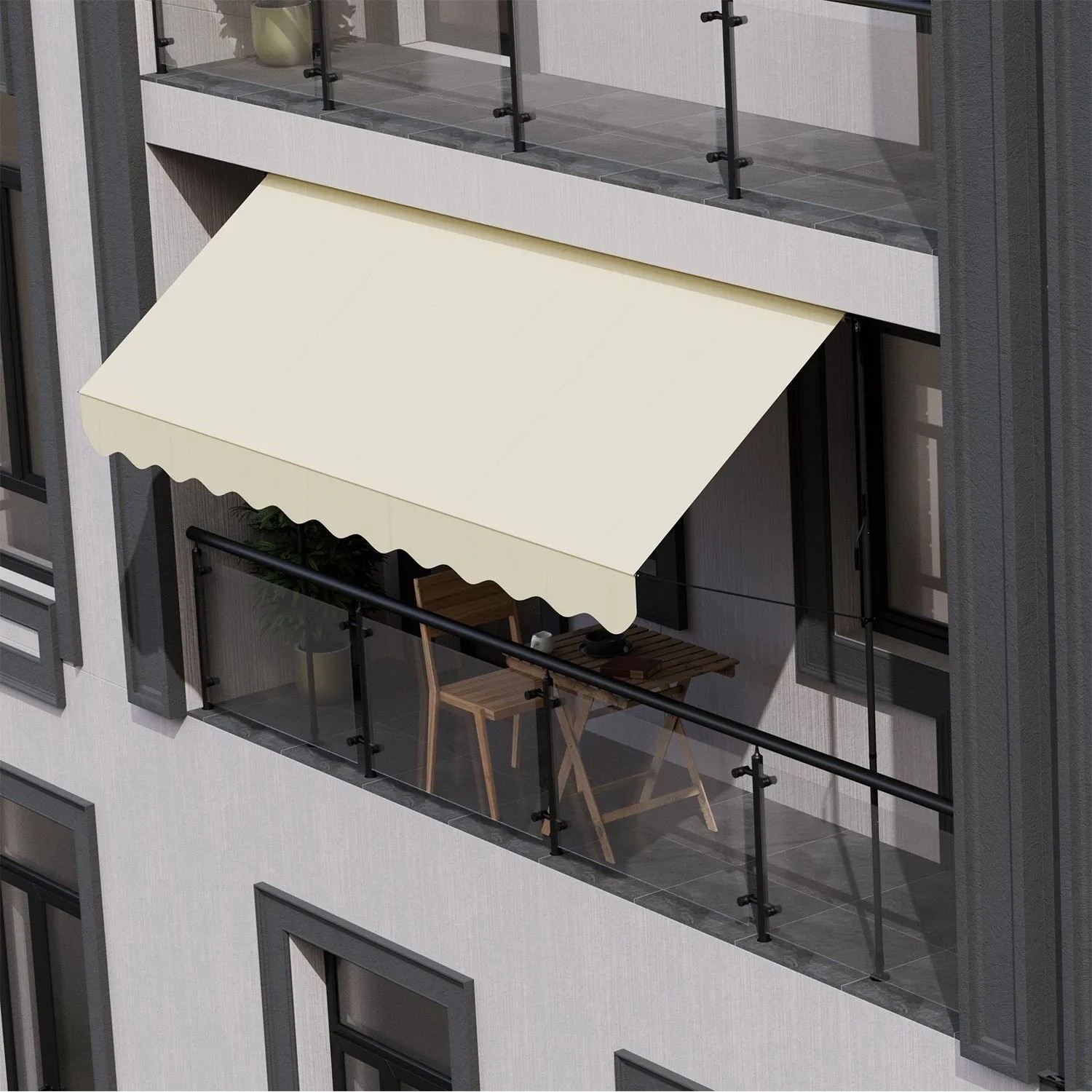Beige Juskys Klemmmarkise Kapstadt 400x120 cm am Balkon, Sonnenschutz ohne Bohren.