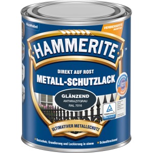 Dose Hammerite Metall-Schutzlack Anthrazitgrau Glänzend, Rostschutz, Grundierung und Lack in einem.