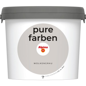 Eimer Alpina Wandfarbe Pure Farben Wolkengrau, 2,5 l, matte Innenfarbe.