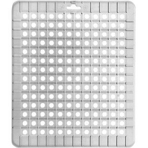 Weiße Ok Spülbeckenmatte (31,5x26,5cm) mit quadratischem Lochmuster für Spüle und Abtropffläche.