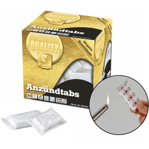 Anzünder Flash Gold, 32 XL-Tabs auf Paraffinbasis in Box, mit Anzündbeispiel. Ideal für Grill, Kamin und Ofen.