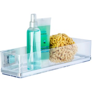 Wenko Vacuum-Loc® Maxiablage Quadro aus Edelstahl mit Duschgel und Schwamm.